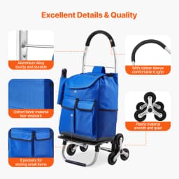 SucceBuy 36L Folding Shopping Cart Stair Climbing Handcart with Wheels & Oxford Cloth Bag Hand Truck for Grocery Laundry Storage