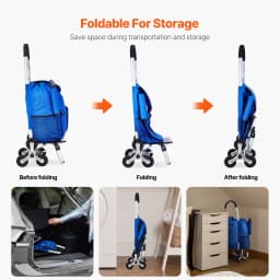 SucceBuy 36L Folding Shopping Cart Stair Climbing Handcart with Wheels & Oxford Cloth Bag Hand Truck for Grocery Laundry Storage