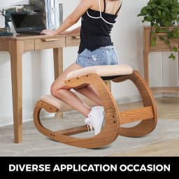 SucceBuy Ergonomic Kneeling Chair Stool W/ Thick Cushion Home Office Chair Improving Body Posture Rocking Wood Computer Chair