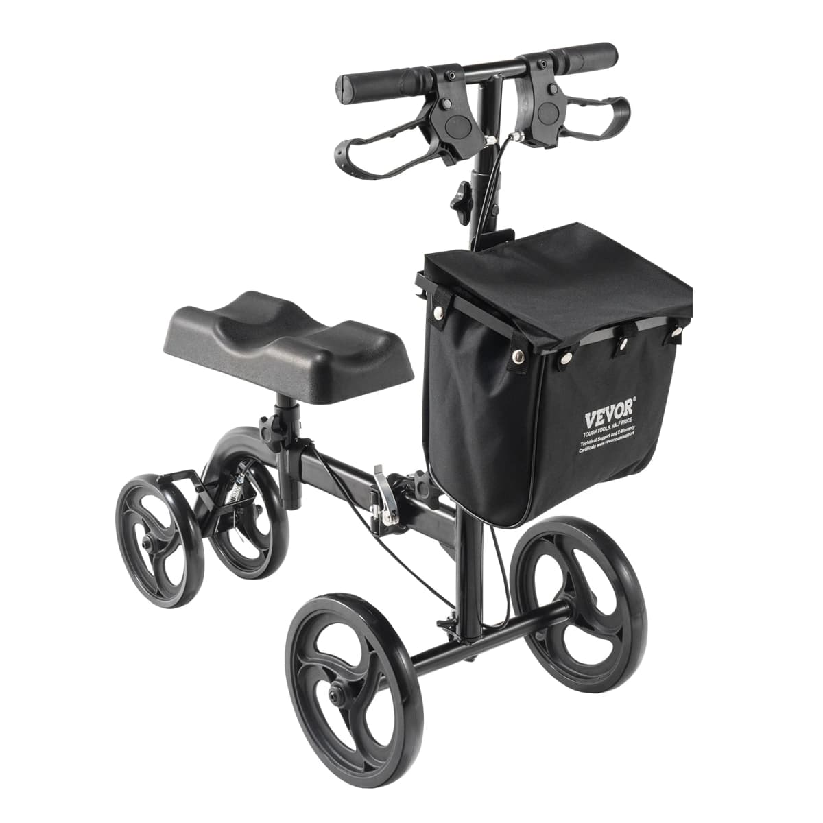 SucceBuy Folding Knee Scooter Carbon Steel Steerable Knee Walker w/ Height-Adjustable Handlebar All-Terrain Solid Wheels Scooter