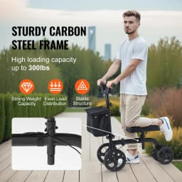 SucceBuy Folding Knee Scooter Carbon Steel Steerable Knee Walker w/ Height-Adjustable Handlebar All-Terrain Solid Wheels Scooter