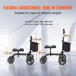 SucceBuy Folding Knee Scooter Carbon Steel Steerable Knee Walker w/ Height-Adjustable Handlebar All-Terrain Solid Wheels Scooter