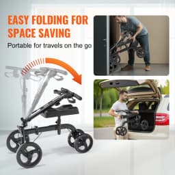 SucceBuy Folding Knee Scooter Carbon Steel Steerable Knee Walker w/ Height-Adjustable Handlebar All-Terrain Solid Wheels Scooter