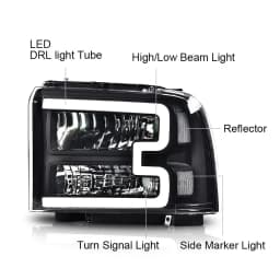 Led Drl Bar Headlights Assembly Replacement for 2005-2007 Ford F250 F350 F450 F550 Super Duty/2005 Excursion Chrome | Crossdesign
