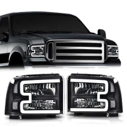 Led Drl Bar Headlights Assembly Replacement for 2005-2007 Ford F250 F350 F450 F550 Super Duty/2005 Excursion Chrome | Crossdesign