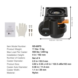 SucceBuy 4 Pcs Leveling Casters Heavy Duty Swivel Caster Wheels with Handle Design Height Adjustable Feet for Workbench Machine