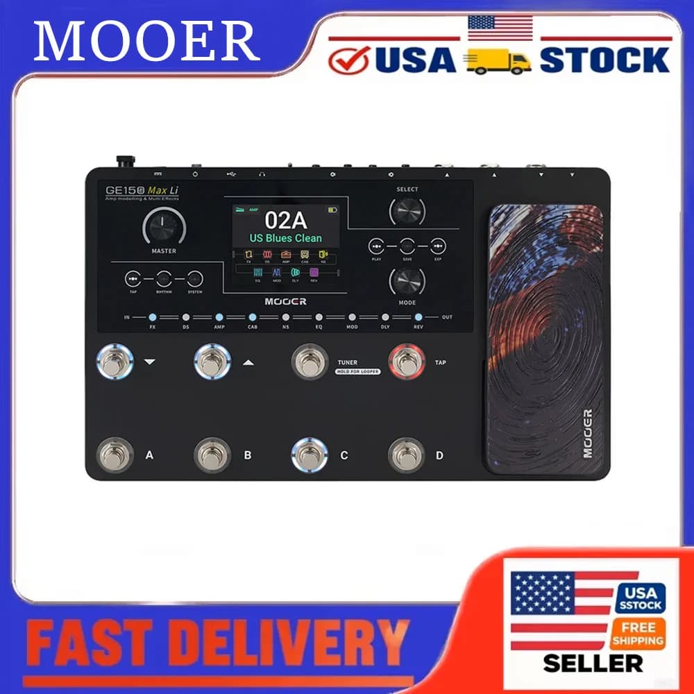 MOOER GE Series Guitar Multi Effects Pedal 55 Amp Models 200 Presets 9H Battery IR Loader 4 Footswitches for Live Performance