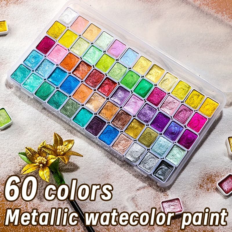 60 Colors Pearl Watercolor Pigment, Metallic Solid Paint Portable Art Kit for Painting, Perfect Gifts, Starry Color