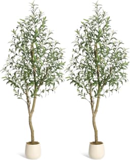 Olive Trees Artificial Indoor, 5-7ft Tall Faux Silk Plant - Fake Potted Tree with White Planter, Artificial Plants for Home Offi