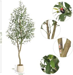 Olive Trees Artificial Indoor, 5-7ft Tall Faux Silk Plant - Fake Potted Tree with White Planter, Artificial Plants for Home Offi
