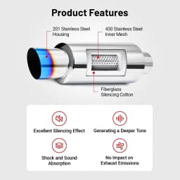 Car Exhaust Pipe Muffler 2.25" 57MM Inlet 3" 76MM Outlet Stainless Steel Universal Straight Through N1 Style Burnt Exhaust Tip