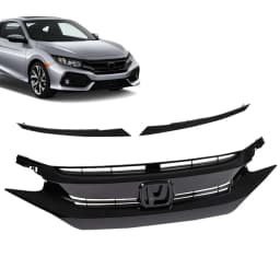 Black Factory Style Front Hood Mesh Grill Grille Eyelid Compatible with 2016-2018 Honda Civic