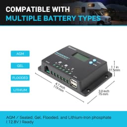 Renogy 10 Amp 12V/24V PWM Negative Ground Solar Charge Controller Compact Design w/LCD Display for AGM, Gel