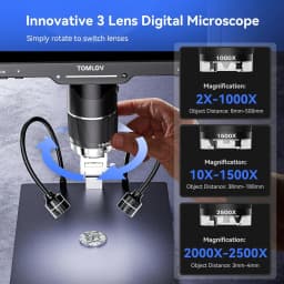 TOMLOV TriL110 3-Lens 2K Digital Microscope 2500X HDMI Coin Microscopes Magnifier 10.1" IPS Screen for Coins Soldering Tools