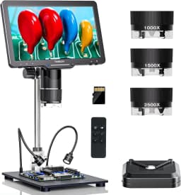 TOMLOV TriL110 3-Lens 2K Digital Microscope 2500X HDMI Coin Microscopes Magnifier 10.1" IPS Screen for Coins Soldering Tools
