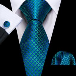 Blue Green Plaid Men Tie Handkerchief Cufflinks Set Jacquard Necktie for Man Male Wedding Business Ties Formal Dad Husband Gift