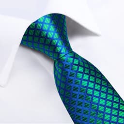 Blue Green Plaid Men Tie Handkerchief Cufflinks Set Jacquard Necktie for Man Male Wedding Business Ties Formal Dad Husband Gift