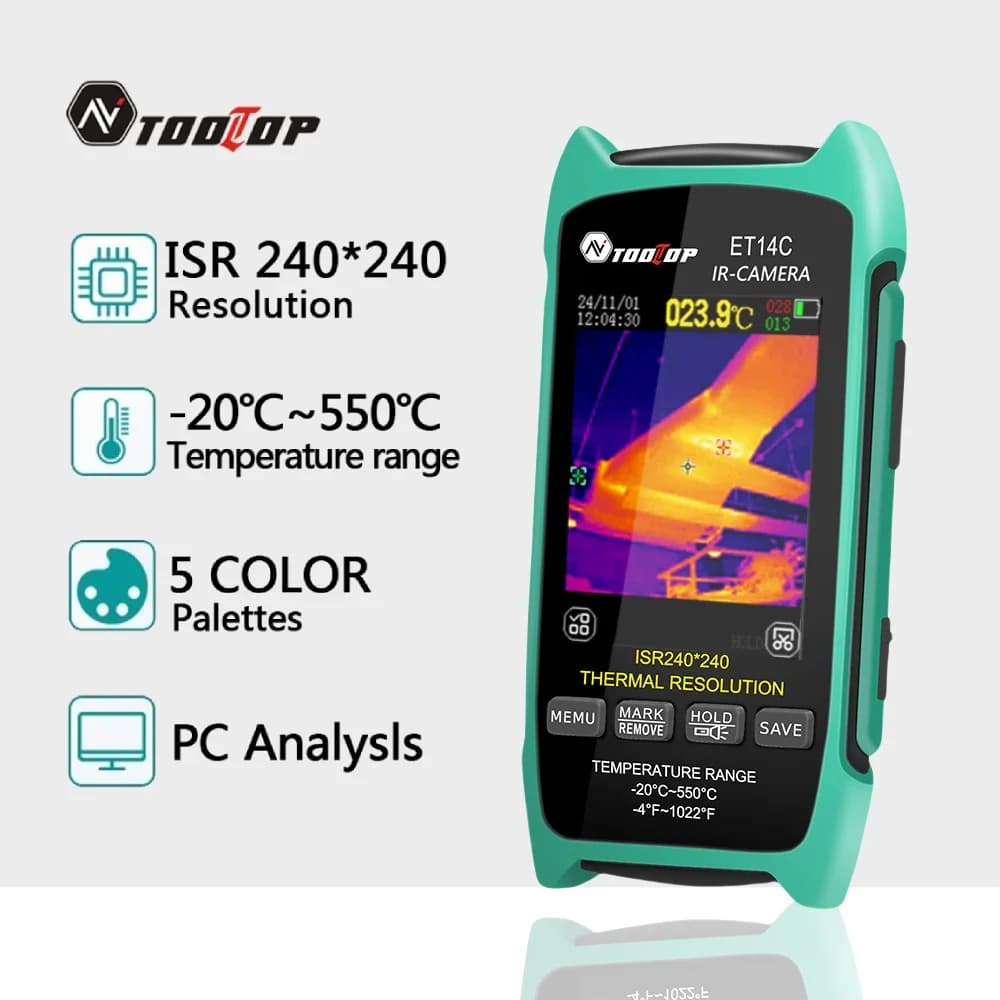 TOOLTOP ET14C Portable Thermal Imaging Camera 2.8-inch ISR 240*240 Infrared PCB Thermal Imager with Macro Lens HVAC Repair
