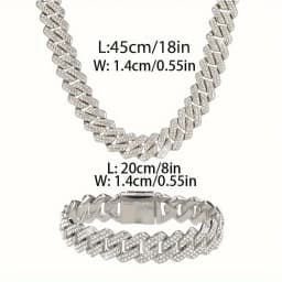 1pcs Silvery 14Mm Square Cuban Link Chain Necklace for Men - Shining Hip Hop Cuban Chain Collarbone Necklace Set