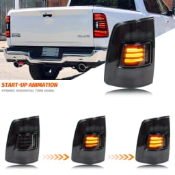 LED Tail Lights for Dodge Ram 1500 2500 3500  2009-2018 Sequential Turn Signal Start-up Animation Black Rear Lamps Assembly