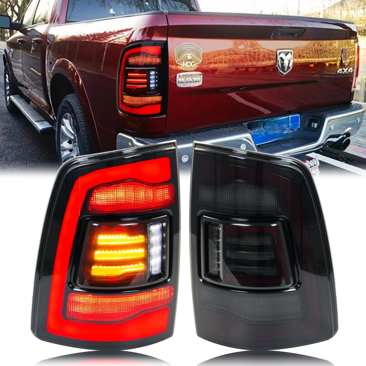 LED Tail Lights for Dodge Ram 1500 2500 3500  2009-2018 Sequential Turn Signal Start-up Animation Black Rear Lamps Assembly