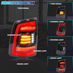 LED Tail Lights for Dodge Ram 1500 2500 3500  2009-2018 Sequential Turn Signal Start-up Animation Black Rear Lamps Assembly