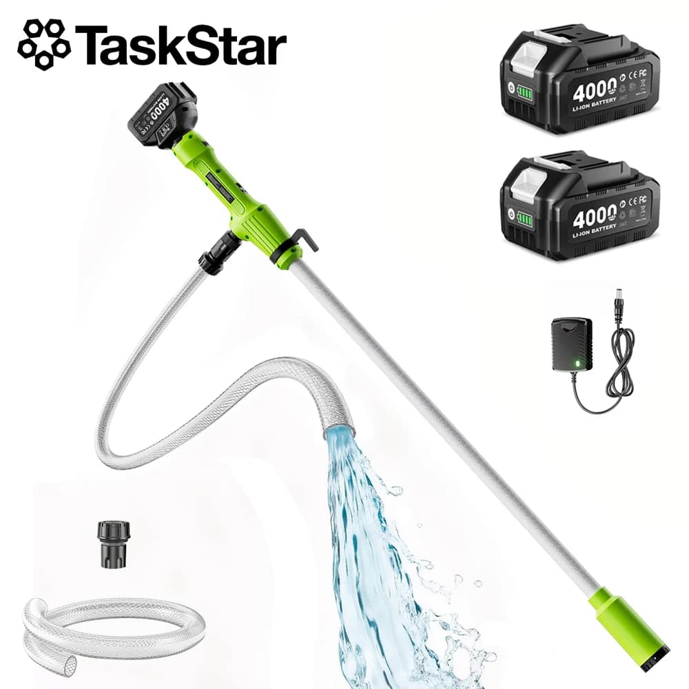 TaskStar Cordless Water Pump 720GPH Flow Rate Stick Transfer Pump with 2 4000mAh Batteries for Basement Pool Rain Barrels Pond, Pumping Height Max. 16ft