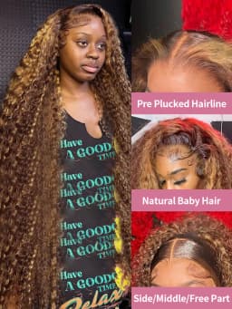 Highlight Deep Wave 13x6 HD Lace Frontal Wig Human Hair 40 42 Inch Honey Blond Curly 13x4 Lace Front Wigs For Women Pre Plucked