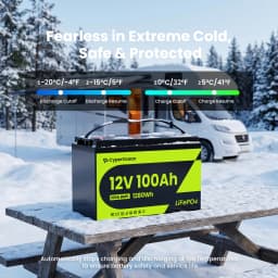 CyperOcean 12V 100Ah LiFePO4 Battery 100A BMS 6000 Cycles Low-Temp Protection 1280Wh For RV/Marine/ Home Storage/ Off-grid, 5-Year Warranty