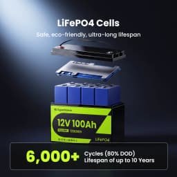 CyperOcean 12V 100Ah LiFePO4 Battery 100A BMS 6000 Cycles Low-Temp Protection 1280Wh For RV/Marine/ Home Storage/ Off-grid, 5-Year Warranty