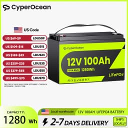 CyperOcean 12V 100Ah LiFePO4 Battery 100A BMS 6000 Cycles Low-Temp Protection 1280Wh For RV/Marine/ Home Storage/ Off-grid, 5-Year Warranty