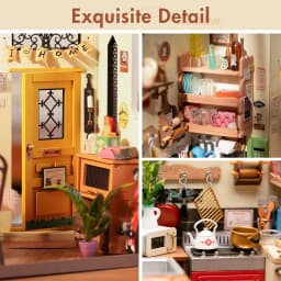 Rolife DIY Miniature House Kit Cozy Kitchen 3D Wooden Puzzle Dollhouse Building Model Kit for Home Decor Gift for Adults Friends