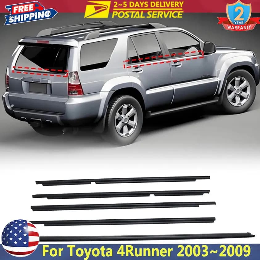 5Pcs Door Weatherstrip Window Moulding Trim Seal Belt Kit For Toyota 4Runner 2003~2009 Black Window Rubber Trim Car Weatherstrip