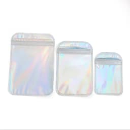 50Pcs Iridescent Self Sealing Bags Pink Silvery Laser Plastic Pouches Resealable Zip Lock Packaging For Jewelry Display Bags