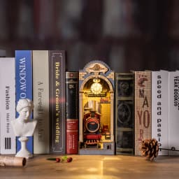 Rolife DIY Book Nook Kit Time Travel Bookend 3D Puzzle Model Building Kit with LED for Bookshelf Decor Gift for Book Lover Adult