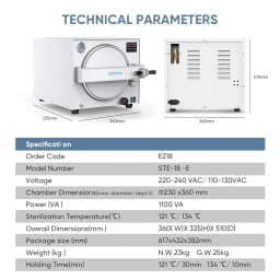 18L Autoclave Sterilizer High Pressure Steam Machine for Dental Lab Salon Professional Stainless Steel Equipment with 3 Trays