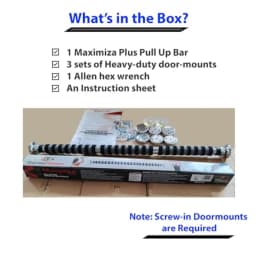Maximiza Plus Pull Up Bar V2 Wide Doorway Pullup Bar/Chinup Bar with 3 Sets of Screw-in Door-Mounts Only for Doors Wider Than 3