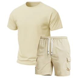 2-Pack Men's New Multi-Pocket Cargo Pants and Short Sleeve T-Shirt Set, Stylish Fit, Suitable for Sports, Casual Wear