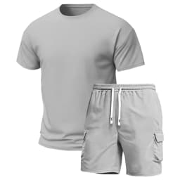 2-Pack Men's New Multi-Pocket Cargo Pants and Short Sleeve T-Shirt Set, Stylish Fit, Suitable for Sports, Casual Wear