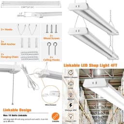 4FT Linkable LED Shop Light for Garages, 42W 4800LM 5000K Daylight Led Shop Lights, Ceiling Light with Pull Chain ON/Off,Linear