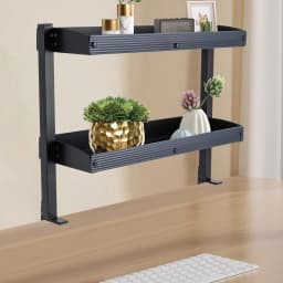 2-Tier Clamp-On Desk Shelf Organizer,Black Space-Saving Storage Rack w/Clamping Mechanism,Perfect for Standing Desk Installation