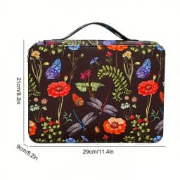 Vitality Dragonfly and Flower Pencil Box - 200-Hole Design, Durable Fabric Storage Bag, Suitable for Pencils, Markers, Scissors - Portable Office Art Supplies Storage Box, Dragonfly Decoration, Art Supplies Storage, Colorful Illustrations, Sturdy Structur