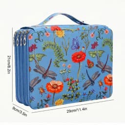 Vitality Dragonfly and Flower Pencil Box - 200-Hole Design, Durable Fabric Storage Bag, Suitable for Pencils, Markers, Scissors - Portable Office Art Supplies Storage Box, Dragonfly Decoration, Art Supplies Storage, Colorful Illustrations, Sturdy Structur
