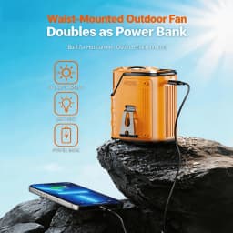 2026 3-in1 Waist Fan, Portable Fan, Handheld Fan, Neck Fan, Mini Fan, Desktop Fan, Can Be Used as an Emergency Power Bank, 5000mAh 10H Long Lasting, 100 Speed Adjustable, LED Flashlight & SOS Light, Flashlight, Type-C Rechargeable