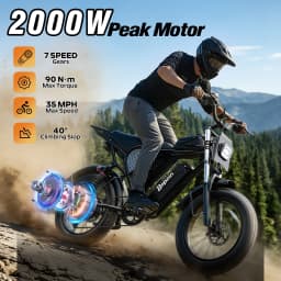 Bopzin C22PRO Peak Motor 2000W Off-Road Electric Bike for Adults Battery 48V 20Ah 20"x4.0" Certified E Dirt Bike Fat Tire