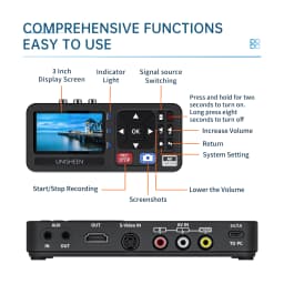 UNISHEEN VHS Tape to Digital Converter 1080p High Quality DVD Camcorder Recorder Cassette MP3 Converter