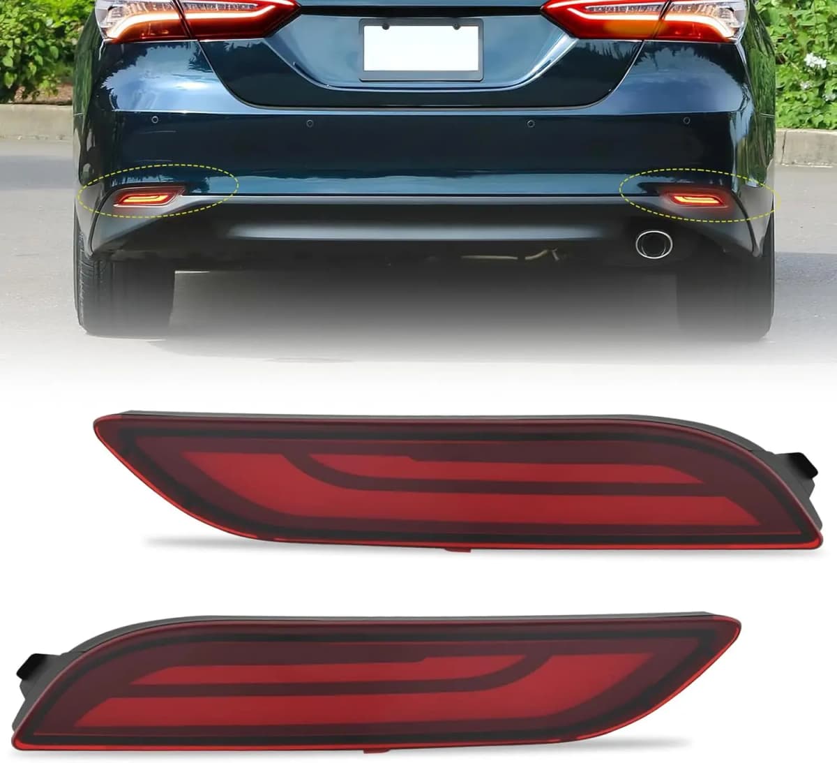 Nilight Rear Bumper Tail Light Compatible with 2018 2019 2020 2021 2022 2023 2024 2025 Toyota Camry Smoke Lens LED Reflector Rear Bumper Lamps Brake Turn Signal Sequential Flashing Driving Taillights