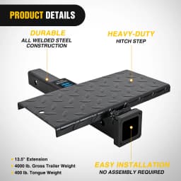 Nilight Hitch Extender with Step 2' Receiver 14'x7' Anti-Slip Diamond Plate 4000 lbs Towing/400 lbs Tongue Weight Heavy Duty Steel Bumper Guard for Truck SUV