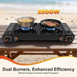 2500W Camping Stove with Storage Case, 63cm Table Top Gas Stove, Portable 2 Burner Outdoor Cooking System for Picnic BBQ Camping Trip Backyard Family
