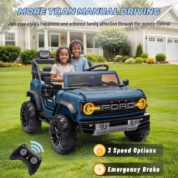 2 Seater Ride On Car for Kids, 24V Licensed Ford Bronco Raptor Electric Power Ride On Truck Toy with Remote Control, 4 Wheels Shock Absorption, Soft Start, Bluetooth, Radio, 3 Speed - Blue